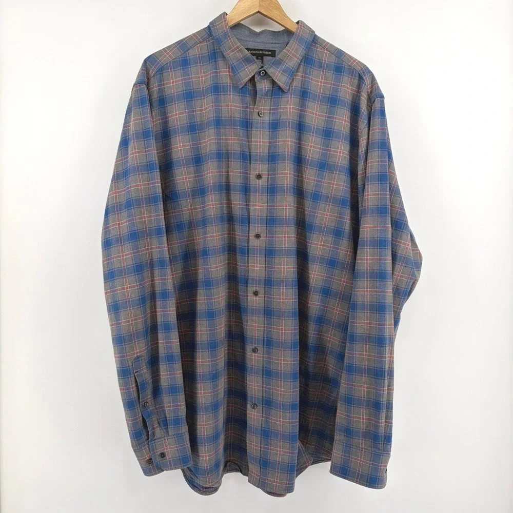 Banana Republic Tall XXL Plaid Flannel Button Down Shirt Men